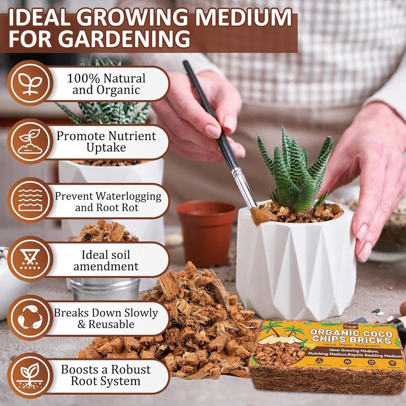Legigo 4 Pack Coco Coir Chips for Plants- 4.4 LB 100% Organic Coconut Chips Brick Potting Mix with Low EC & PH Balance, Coconut Husk Substrate Coco Husk Mulch for Garden, Planting, Orchid and Soil Mix - Image 3